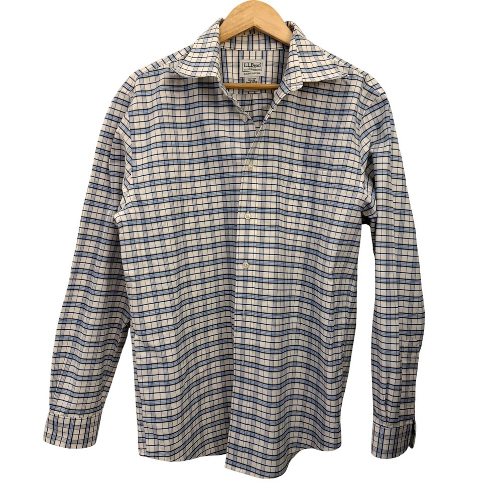 L.L.‎ Bean Button Down Shirt Mens 15.5-34 Blue Yellow Plaid Excellent Cotton